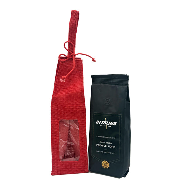 🎁 Confezione Regalo – 500g Miscela Famiglia Moka + Borsa in Juta Rossa